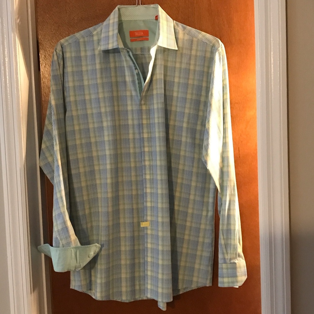 TALLIA Men's stylish Checkered Shirt - Light Blue and Green, slim fit